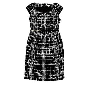 Calvin Klein Dress NWOT Pockets 4P Belted Black White